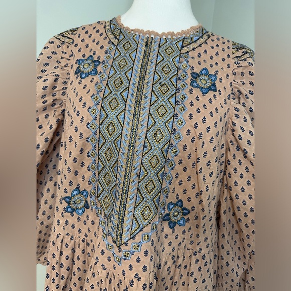ANTHROPOLOGIE  Embroidered Cotton  Boho Mini Tunic Dress SZ 6 - Picture 9 of 17